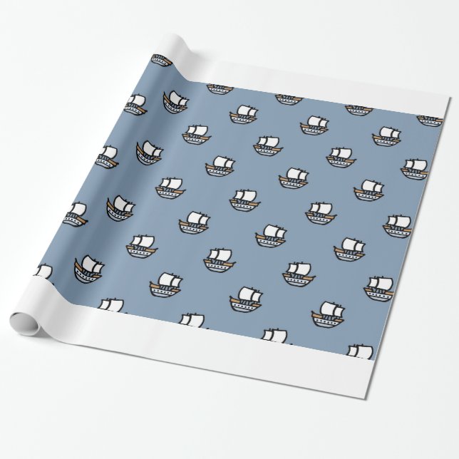 Papier Cadeau Petits navires mignons en bleu (Déroulé)