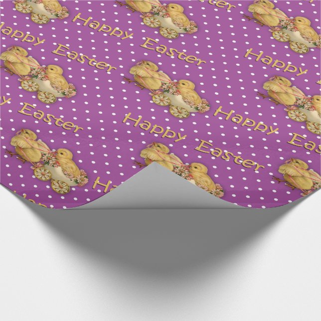 Papier Cadeau Petits poulets de Pâques pourpres Pâques (Coin)