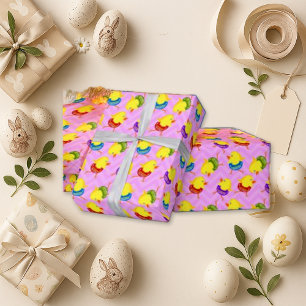 Papier Cadeau Petits poussins colorés