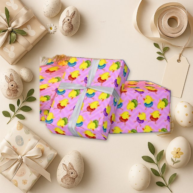 Papier Cadeau Petits poussins colorés (Créateur téléchargé)