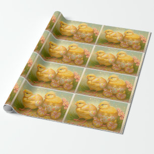 Papier Cadeau Petits Poussins De Pâques Dans Une Collection De C