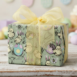 Papier Cadeau Petits poussins de Pâques et oreilles de lapin, oe