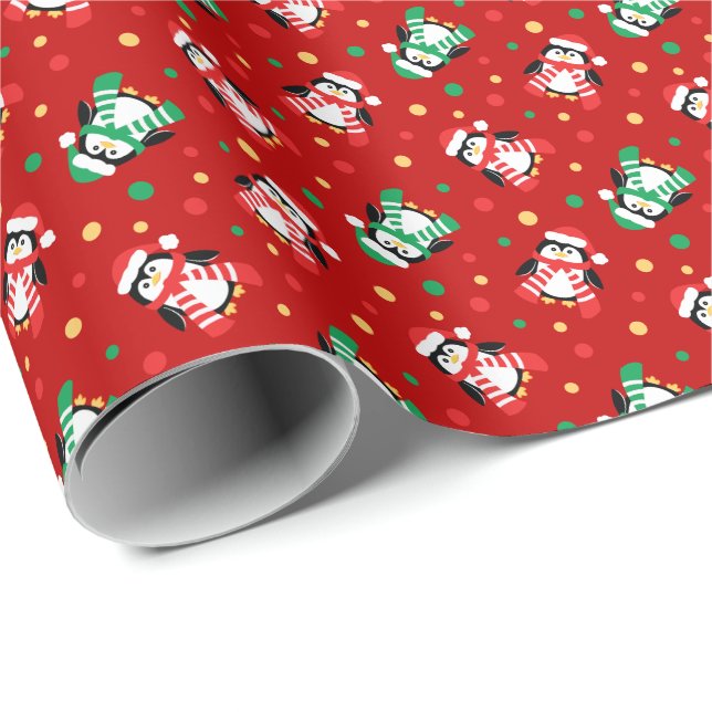 Papier Cadeau Peu d'enfants mignons de pingouins de Noël (Coin rond)