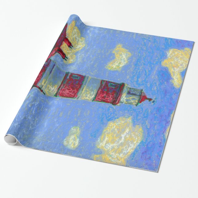 Papier Cadeau Phare Pastel et champs de lavande (Déroulé)