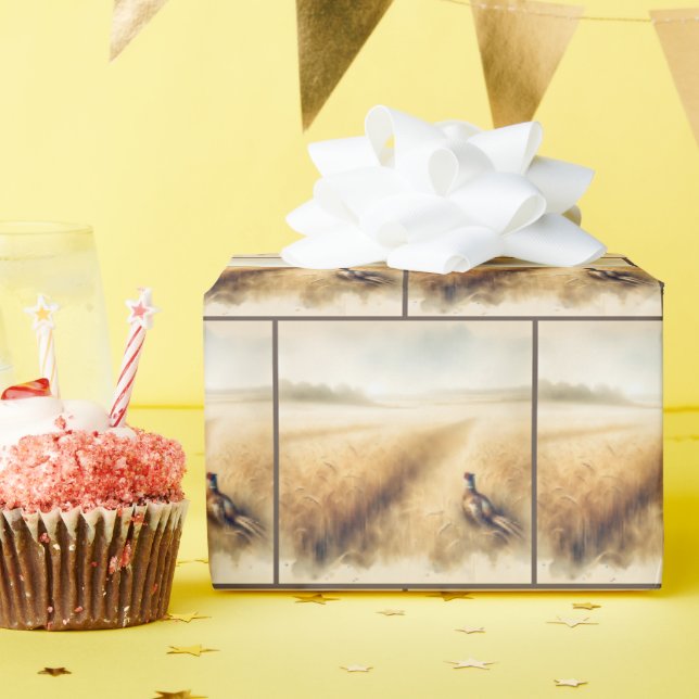 Papier Cadeau Phéasé d'automne dans la campagne du blé (Fête d'anniversaire)