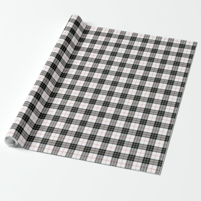 Papier Cadeau Pherson tartan noir blanc plaid (Déroulé)