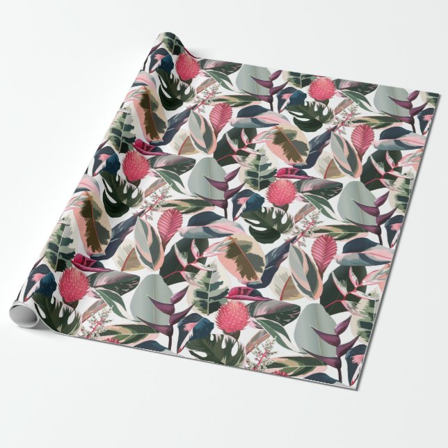 Papier Cadeau Philodendron rose Tropical Houseplants Motif (Déroulé)