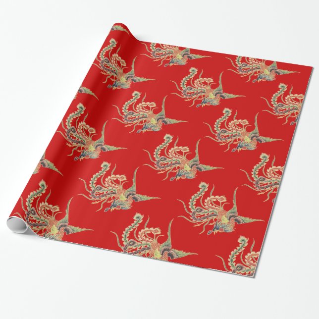 Papier Cadeau Phoenix Chinois - Fénighuang Les Oiseaux Mythologi (Déroulé)