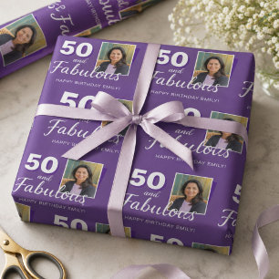 Papier Cadeau Photo 50 ans Violet et Fabuleux 50e Anniversaire