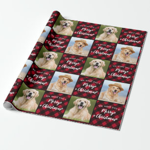 Papier Cadeau Photo Animal Personnalisée Red Buffalo Plaid Joyeu