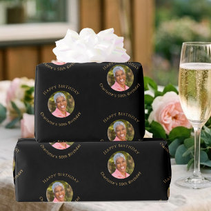 Papier Cadeau Photo Anniversaire Or Noir