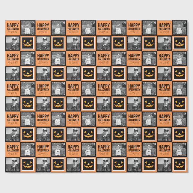 Papier Cadeau Photo avec Happy Halloween Citrouille (Plat)
