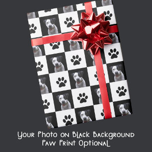 Papier Cadeau Photo Black White Checker Chien Empreinte de patte