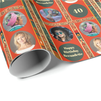 Papier Cadeau Photo Bold Ethnic Bohemian Burange Orange Birthday