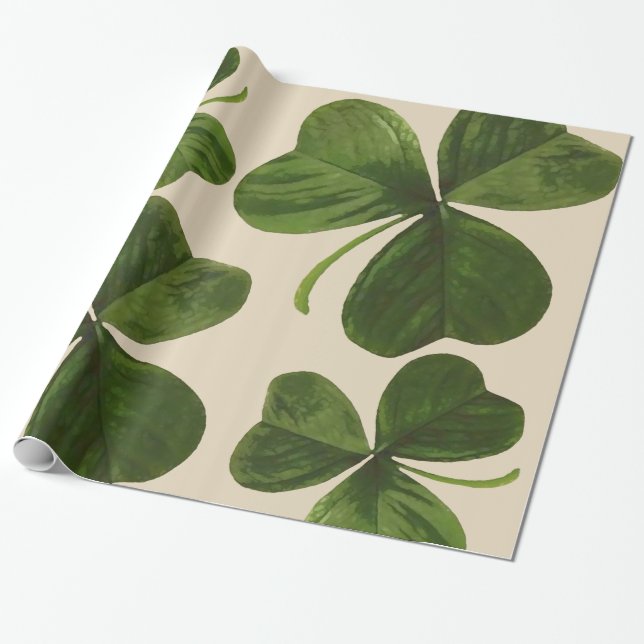 Papier Cadeau Photo botanique de shamrocks sur la couleur faite (Déroulé)