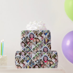 Papier Cadeau Photo Collage 12 Photos Diamond Motif - Blanc