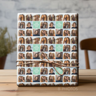 Papier Cadeau Photo Collage personnalisé Monogramme Mention vert