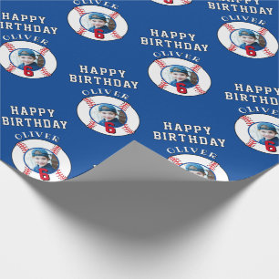 Papier Cadeau Photo d'anniversaire d'enfants avec balle de baseb