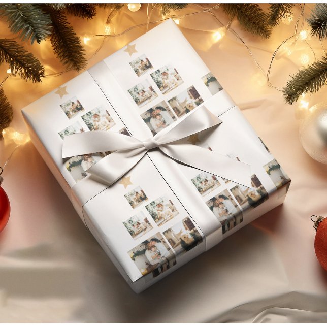 Papier Cadeau Photo d'arbre de Noël familial moderne avec étoile (Créateur téléchargé)