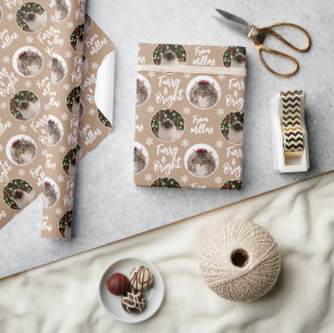 Papier Cadeau Photo de chat Furry & Bright Rustic White Christma