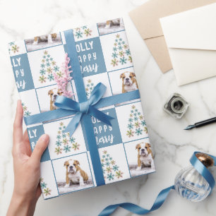 Papier Cadeau Photo de chien chiot animal flocon de neige arbre 