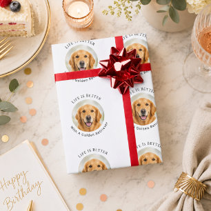 Papier Cadeau Photo de chien Retriever doré La vie est meilleure