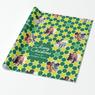 Papier Cadeau Photo de famille de Noël vert étoile motif personn