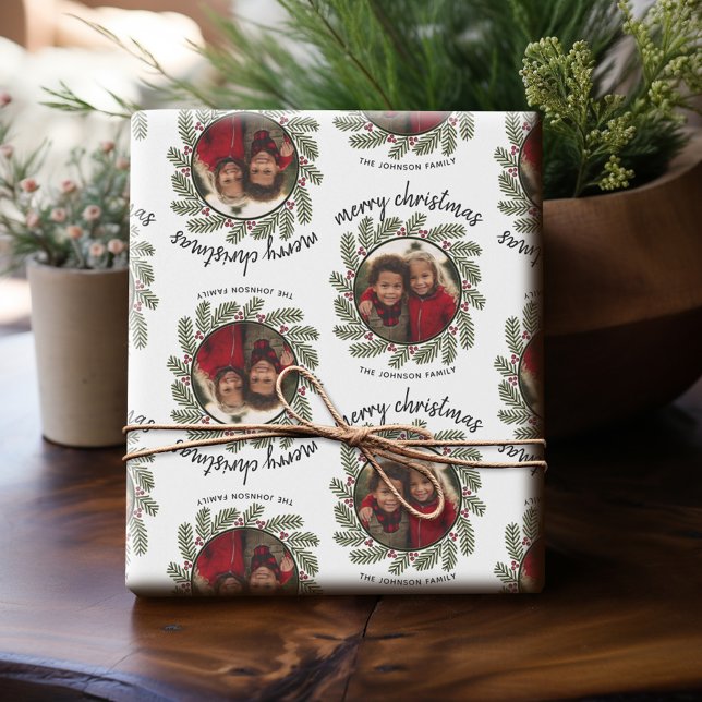 Papier Cadeau Photo de Noël - Calligraphie - Branches de Whimsic (Personalized Photo Wrapping Paper)
