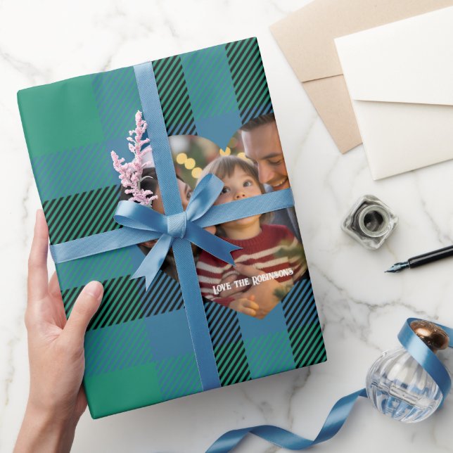 Papier Cadeau Photo de Noël classique et verte Tartan (Cadeaux)