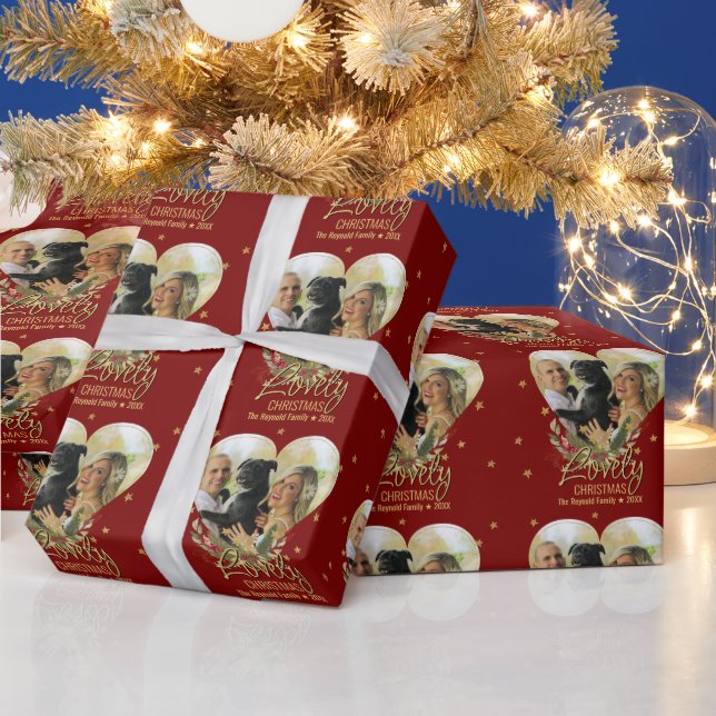 Papier Cadeau Photo de Noël Coeur Or Parties scintillant Star Lo (Vacances)