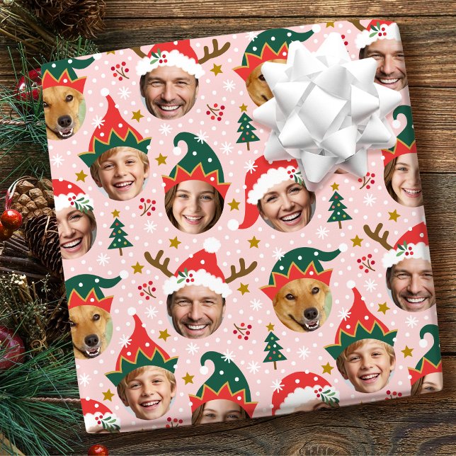 Papier Cadeau Photo de Noël Collage Festive Funny Visage rose (Créateur téléchargé)