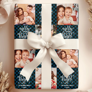 Papier Cadeau Photo de Noël Merry And Bright à carreaux de Buffa
