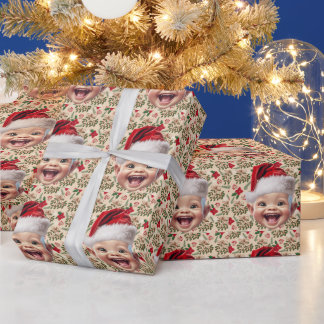 Papier Cadeau Photo de Noël sur mesure pour bébé Visage de Père