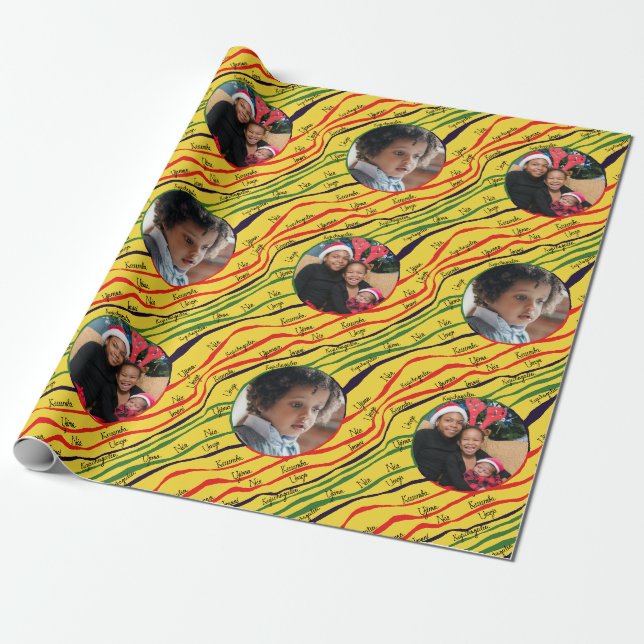 Papier Cadeau Photo de vacances de Kwanzaa personnalisée (Déroulé)