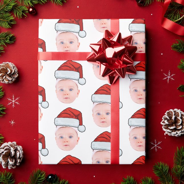 Papier Cadeau Photo de visage de bébé personnalisé Noël du Père  (Créateur téléchargé)