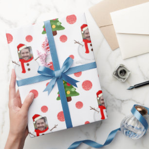 Papier Cadeau Photo de visage drôle personnalisée snowman emball