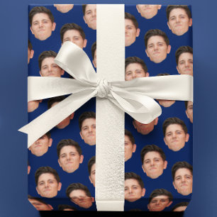 Papier Cadeau Photo de visage ou d'animal de compagnie Navy Papi