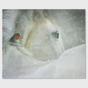 Papier Cadeau Photo de White Horse and Bird en hiver