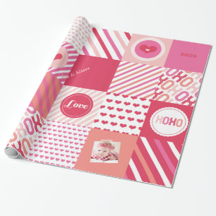 Papier Cadeau Photo douce d'amour de patchwork de Valentine de