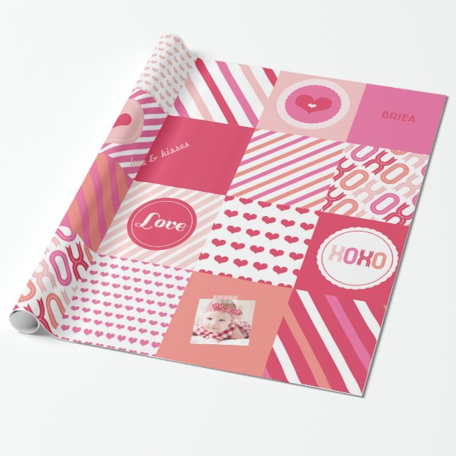Papier Cadeau Photo douce d'amour de patchwork de Valentine de (Déroulé)