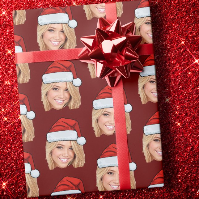 Papier Cadeau Photo du visage personnalisé Santa Hat Funny Noël (Créateur téléchargé)