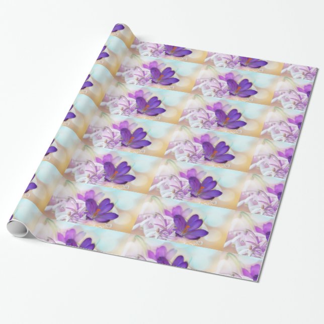 Papier Cadeau Photo d'un joli Crocus de printemps violet (Déroulé)
