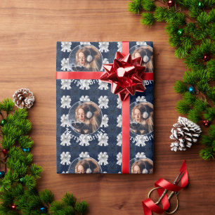 Papier Cadeau Photo Joyeuse et brillante Bows Bleus Blancs Perso