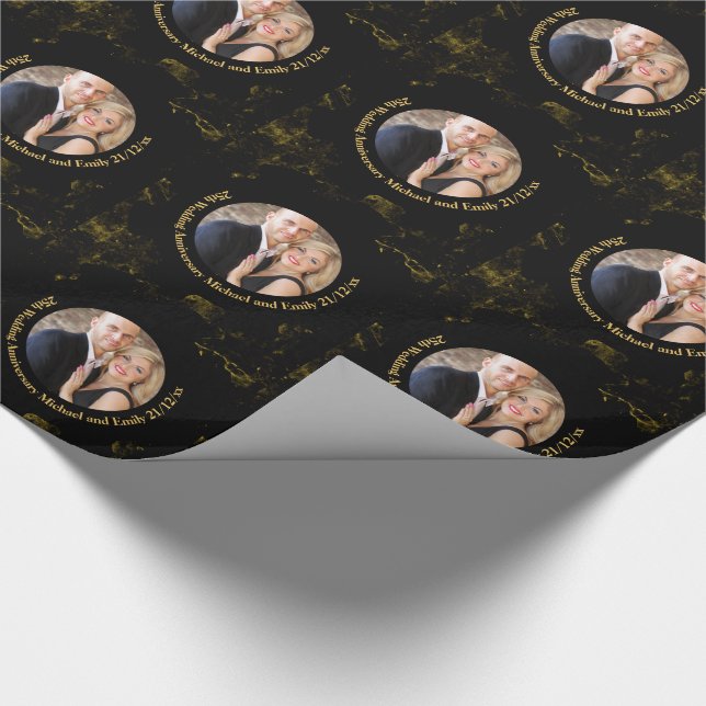 Papier Cadeau PHOTO Mariage Anniversaire CADEAU WRAP or noir (Coin)