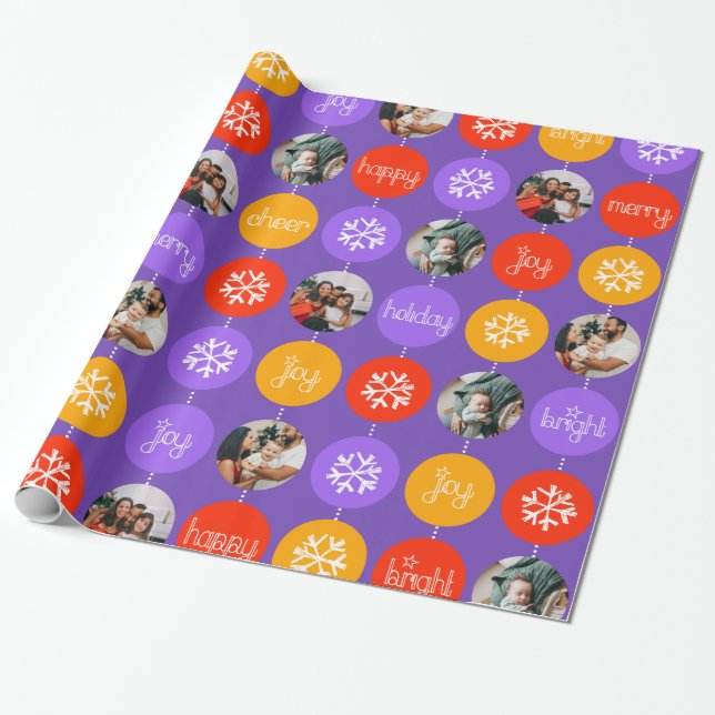 Papier Cadeau Photo orange pourpre de Noël de motif de babiole (Déroulé)