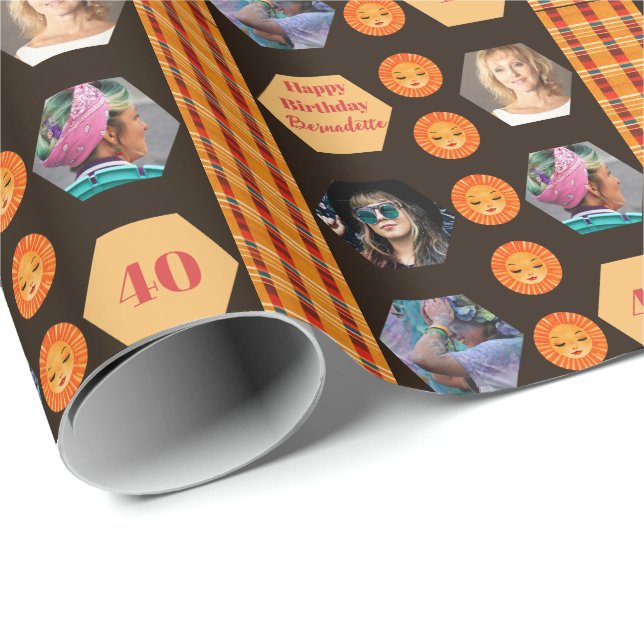 Papier Cadeau Photo personnalisable Ethnic Bohemian Orange Black (Coin rond)