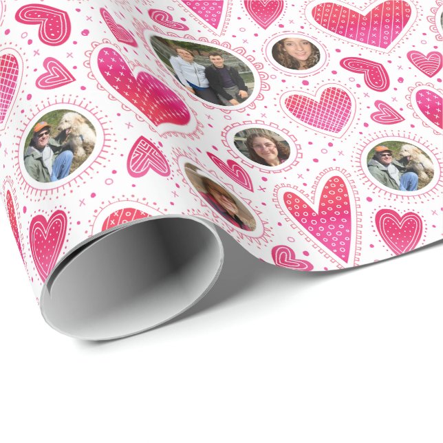 Papier Cadeau Photo personnalisée Coeurs délirants Valentine (Coin rond)