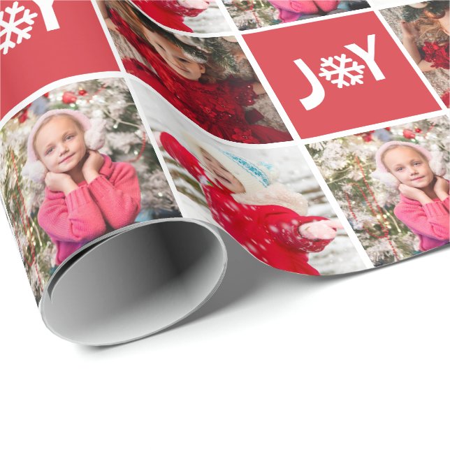 Papier Cadeau Photo personnalisée Collage Red Joy Noël (Coin rond)