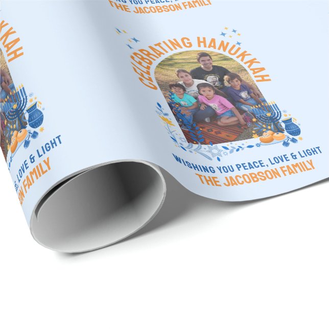 Papier Cadeau Photo personnalisée de la famille HANOUKKA (Coin rond)