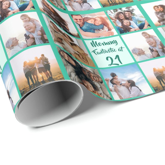 Papier Cadeau Photo personnalisée de maman 21e anniversaire (Coin rond)